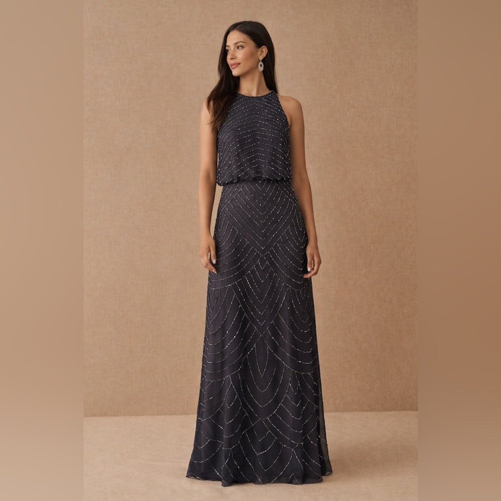 Adrianna Papell Navy Beaded Maxi Dress